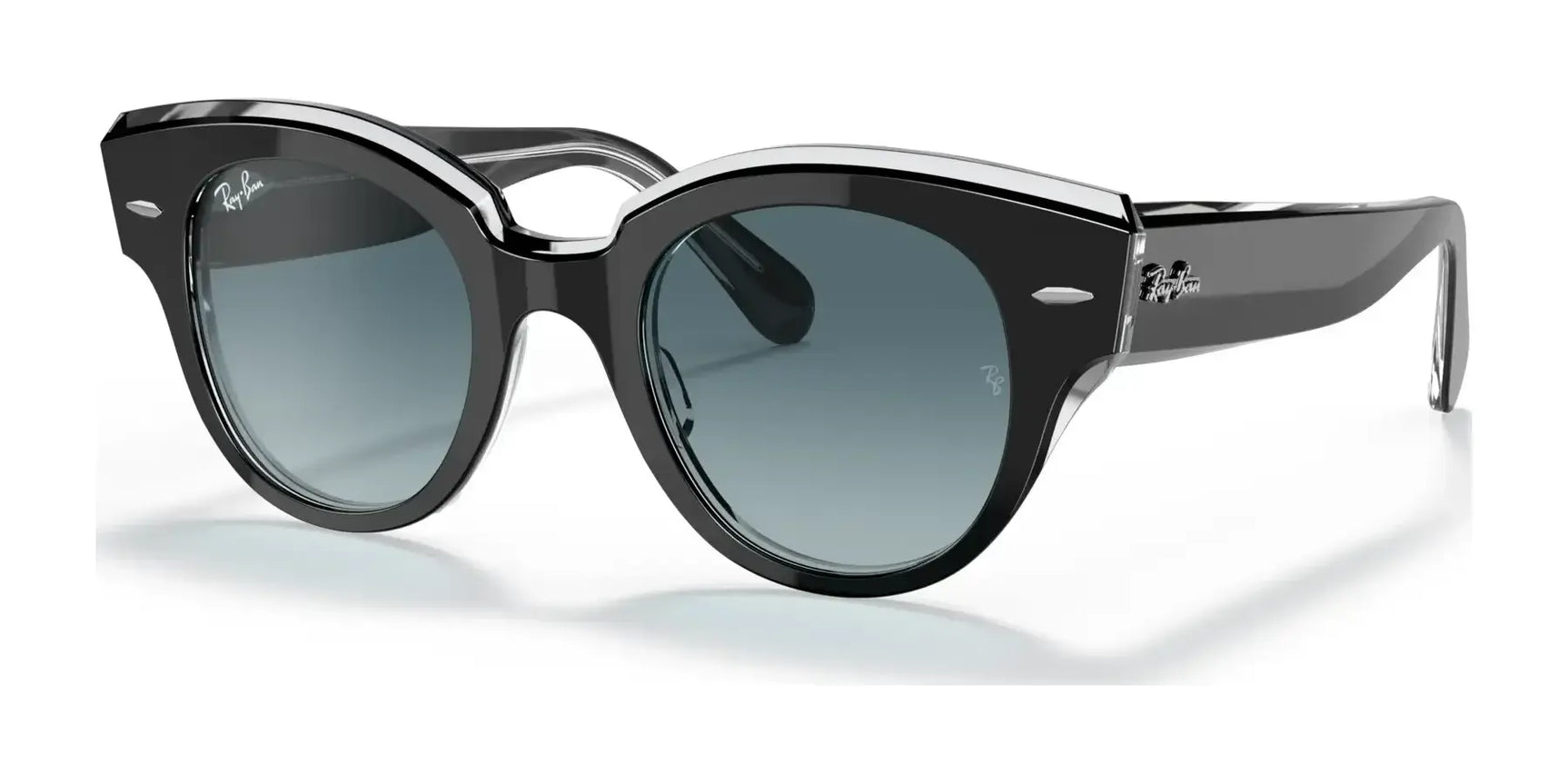 Ray-Ban ROUNDABOUT RB2192F Sunglasses Black On Transparent / Blue Gradient Grey Ray-Ban ROUNDABOUT RB2192F Sunglasses Black On Transparent / Blue Gradient Grey