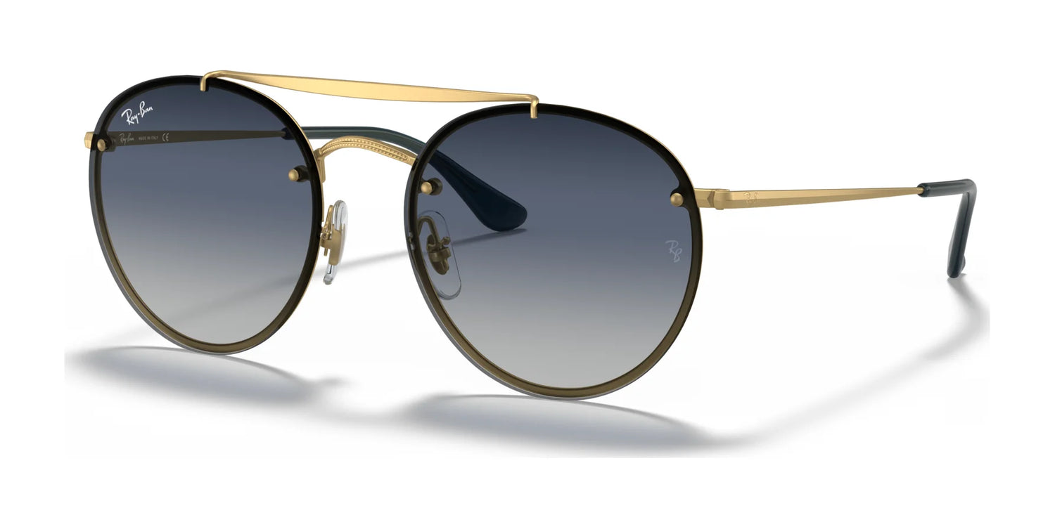 Ray-Ban BLAZE ROUND DOUBLEBRIDGE RB3614N Sunglasses Gold / Blue Gradient Mirror Ray-Ban BLAZE ROUND DOUBLEBRIDGE RB3614N Sunglasses Gold / Blue Gradient Mirror