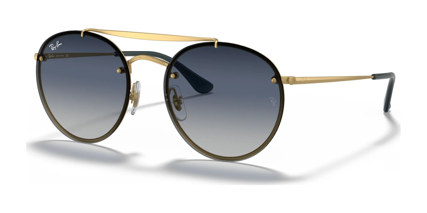 Ray-Ban BLAZE ROUND DOUBLEBRIDGE RB3614N Sunglasses Gold / Blue Gradient Mirror Ray-Ban BLAZE ROUND DOUBLEBRIDGE RB3614N Sunglasses Gold / Blue Gradient Mirror