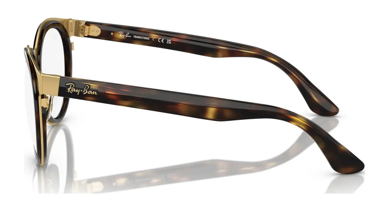 Ray-Ban BONNIE RB3710 eyeglasses feature tortoiseshell round lenses, plastic rims, and gold accents, seen from the side. Ray-Ban BONNIE RB3710 eyeglasses feature tortoiseshell round lenses, plastic rims, and gold accents, seen from the side.