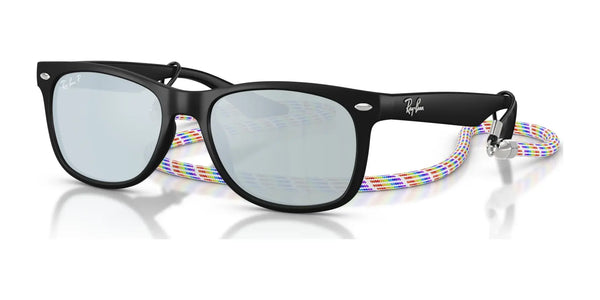 Ray-Ban JUNIOR NEW WAYFARER RJ9052SF Sunglasses | Size 50 / Rubber Black №7028Y4 / Green Mirror Silver (3N 11.3%)