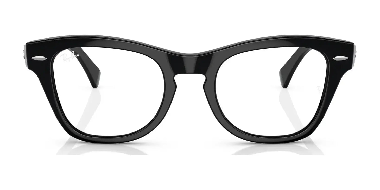 The Ray-Ban RX0707VM Eyeglasses, featuring a classic black square frame with clear lenses viewed from the front, embody the iconic design and showcase the durable construction synonymous with Ray-Ban. The Ray-Ban RX0707VM Eyeglasses, featuring a classic black square frame with clear lenses viewed from the front, embody the iconic design and showcase the durable construction synonymous with Ray-Ban.