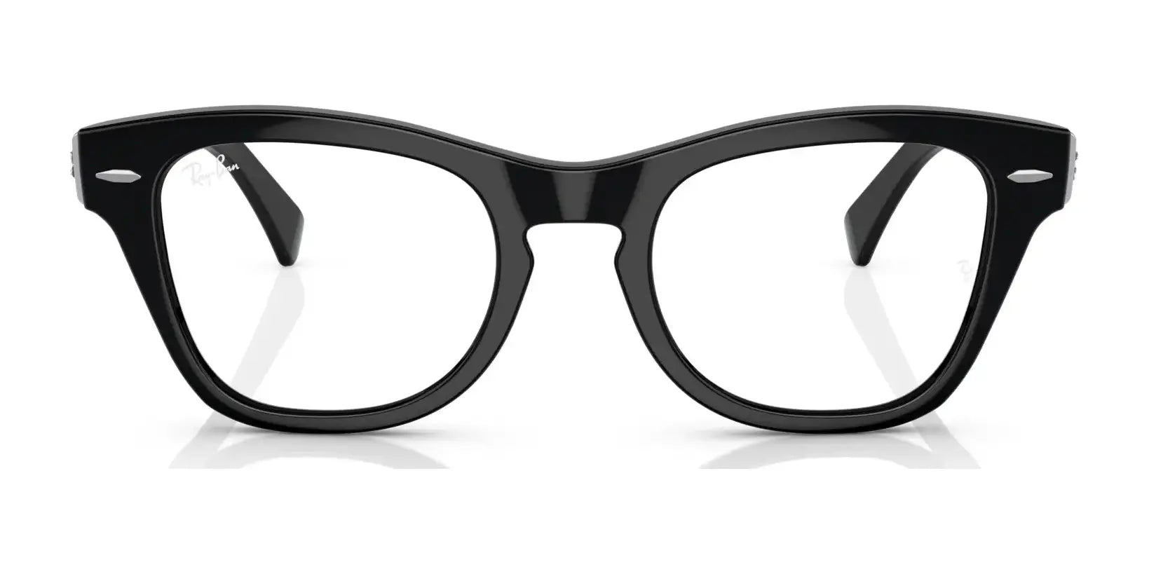 The Ray-Ban RX0707VM Eyeglasses, featuring a classic black square frame with clear lenses viewed from the front, embody the iconic design and showcase the durable construction synonymous with Ray-Ban. The Ray-Ban RX0707VM Eyeglasses, featuring a classic black square frame with clear lenses viewed from the front, embody the iconic design and showcase the durable construction synonymous with Ray-Ban.