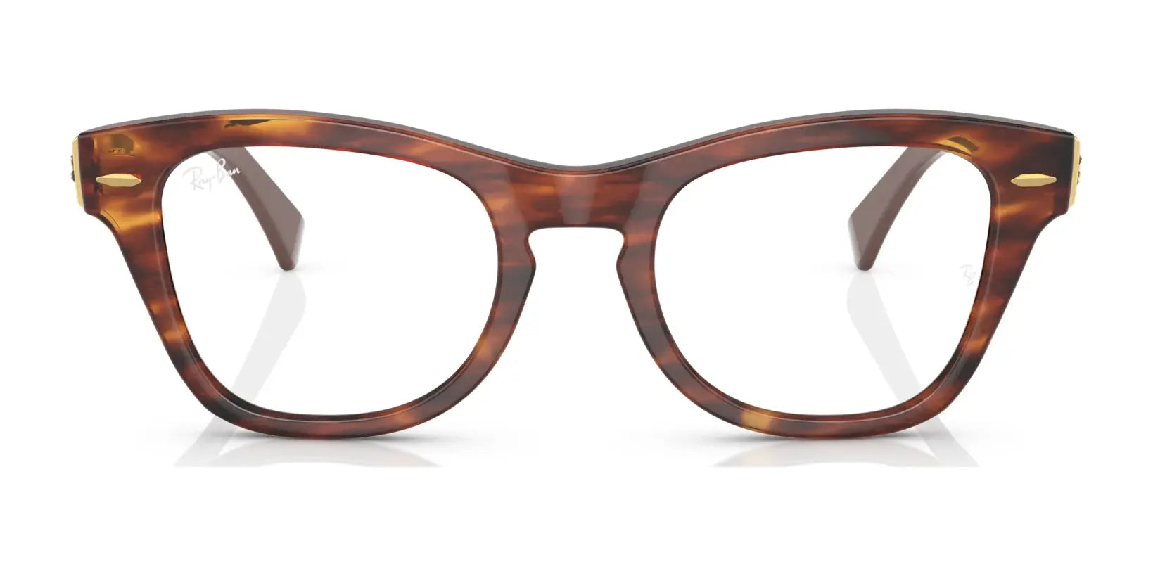 These Ray-Ban RX0707VM Eyeglasses feature a tortoiseshell frame set against a crisp white background, emphasizing their iconic design and robust construction. These Ray-Ban RX0707VM Eyeglasses feature a tortoiseshell frame set against a crisp white background, emphasizing their iconic design and robust construction.