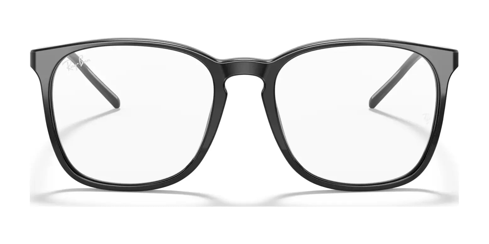 With black-rimmed acetate frames and clear lenses, the Ray-Ban RX5387F Eyeglasses in Size 54 offer a bold and stylish look while being ready for prescription use. With black-rimmed acetate frames and clear lenses, the Ray-Ban RX5387F Eyeglasses in Size 54 offer a bold and stylish look while being ready for prescription use.