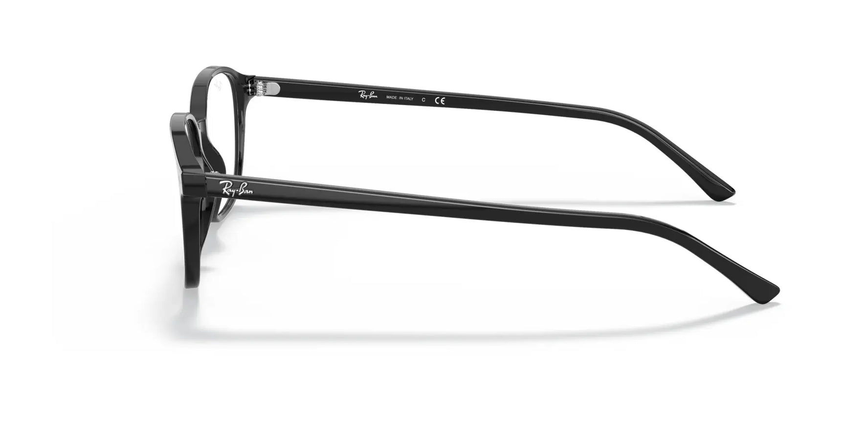 Side view of black Ray-Ban LEONARD RX5393F eyeglasses in size 53, showcasing their full-rim design and straight temples, set against a white background. Side view of black Ray-Ban LEONARD RX5393F eyeglasses in size 53, showcasing their full-rim design and straight temples, set against a white background.