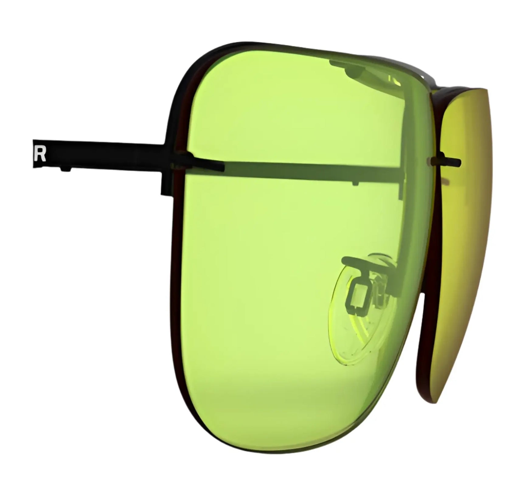 RE Ranger Classic Lens oversized sunglasses by RE Ranger, featuring yellow-tinted Claysight lenses and a sleek black frame, shown from an angle. RE Ranger Classic Lens oversized sunglasses by RE Ranger, featuring yellow-tinted Claysight lenses and a sleek black frame, shown from an angle.