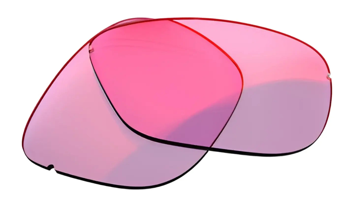 Two overlapping RE Ranger Classic sunglasses lenses in a pink tint by RE Ranger, shown on a white background. Two overlapping RE Ranger Classic sunglasses lenses in a pink tint by RE Ranger, shown on a white background.