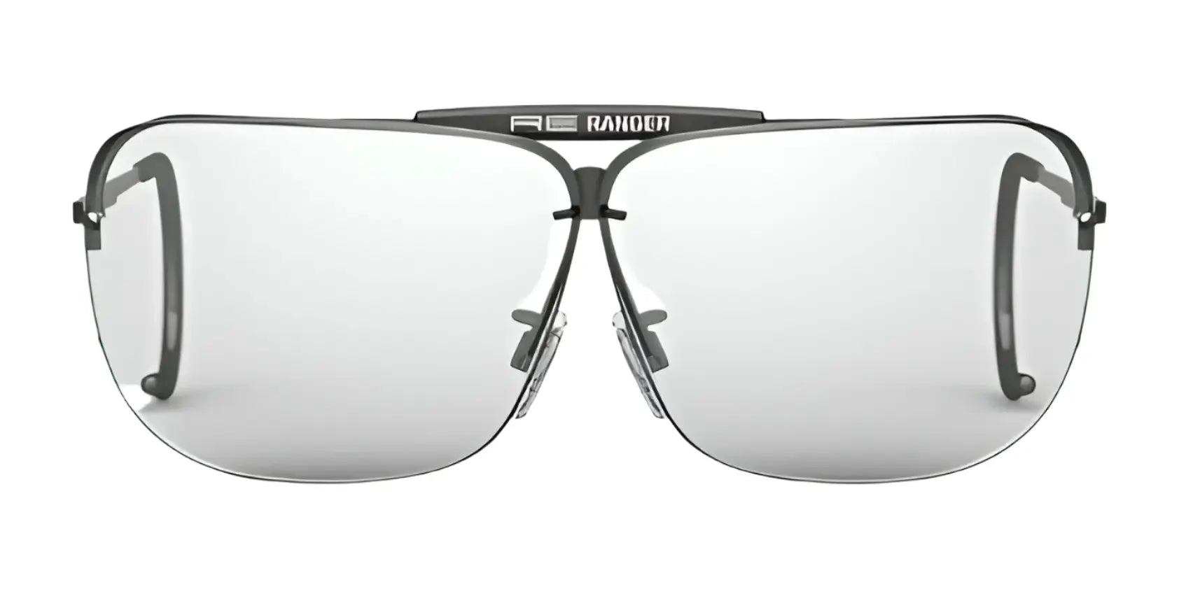 Silver RE Ranger Classic Shooting Glasses | Size 68 with mirrored RIACT A.I. lenses on a white background. Silver RE Ranger Classic Shooting Glasses | Size 68 with mirrored RIACT A.I. lenses on a white background.
