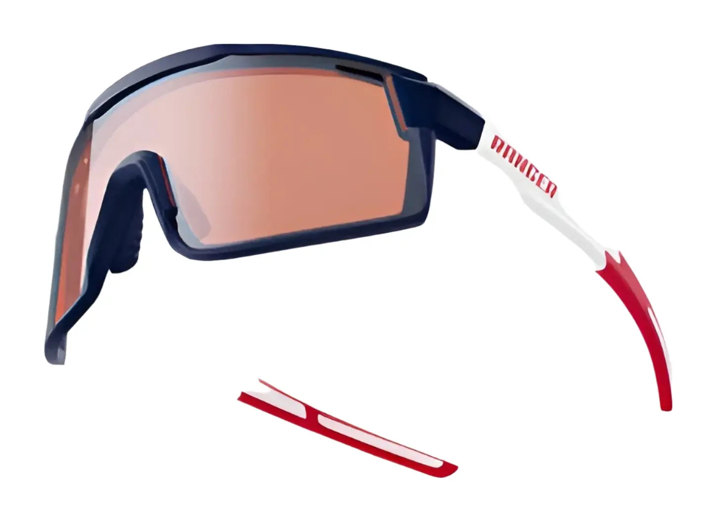 The RE Ranger Duster Shooting Sunglasses by RE Ranger feature a durable TR90 frame, orange-tinted lens, white arms, and a separate red accessory—perfect eyewear for clarity and comfort while shooting. The RE Ranger Duster Shooting Sunglasses by RE Ranger feature a durable TR90 frame, orange-tinted lens, white arms, and a separate red accessory—perfect eyewear for clarity and comfort while shooting.