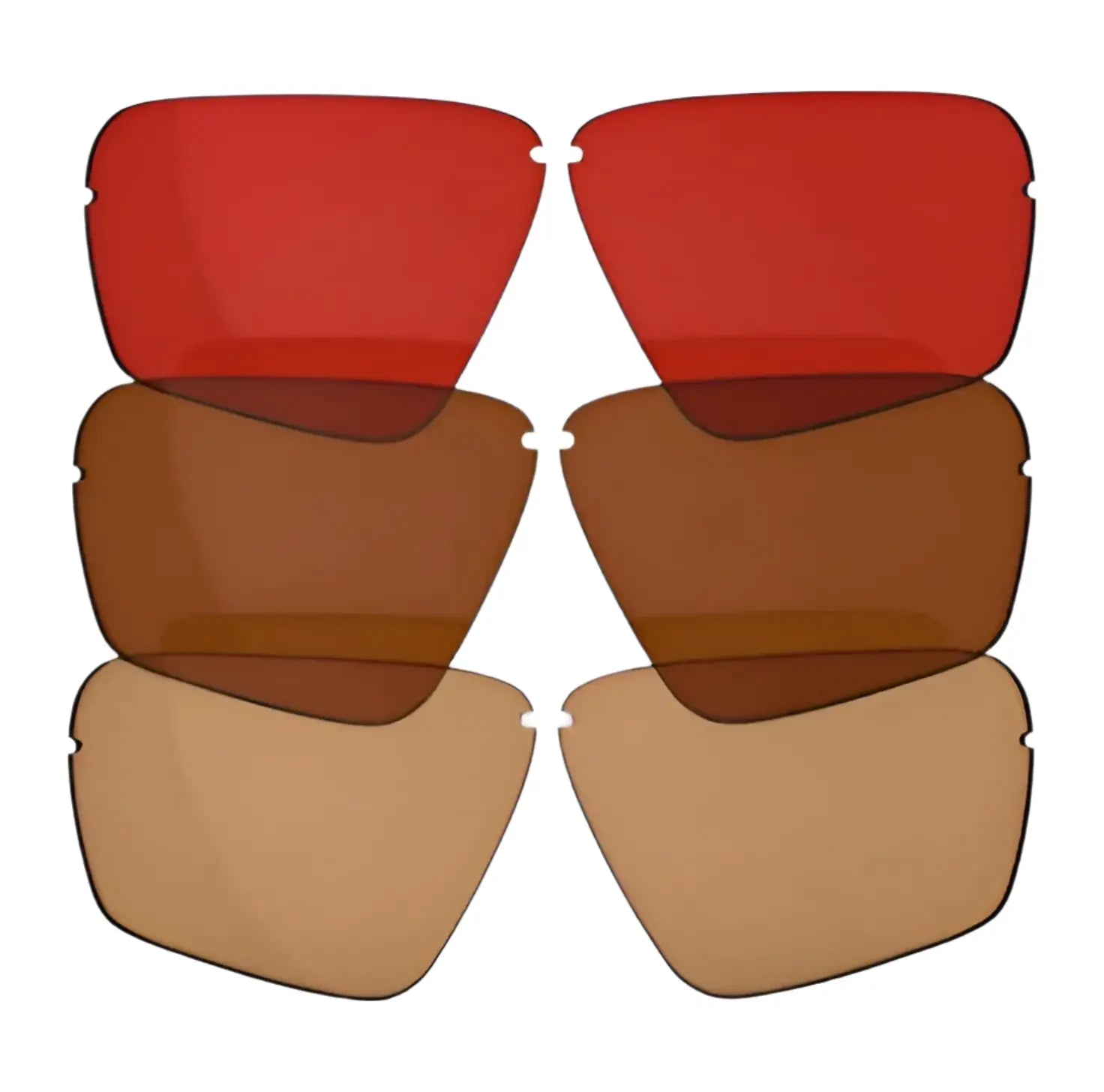 The RE Ranger Edge Lens Kit from RE Ranger includes six Claysight lenses—two red, two brown, and two beige—arranged in three vertical pairs on a white background, perfect for shooting glasses enthusiasts wanting enhanced visibility. The RE Ranger Edge Lens Kit from RE Ranger includes six Claysight lenses—two red, two brown, and two beige—arranged in three vertical pairs on a white background, perfect for shooting glasses enthusiasts wanting enhanced visibility.