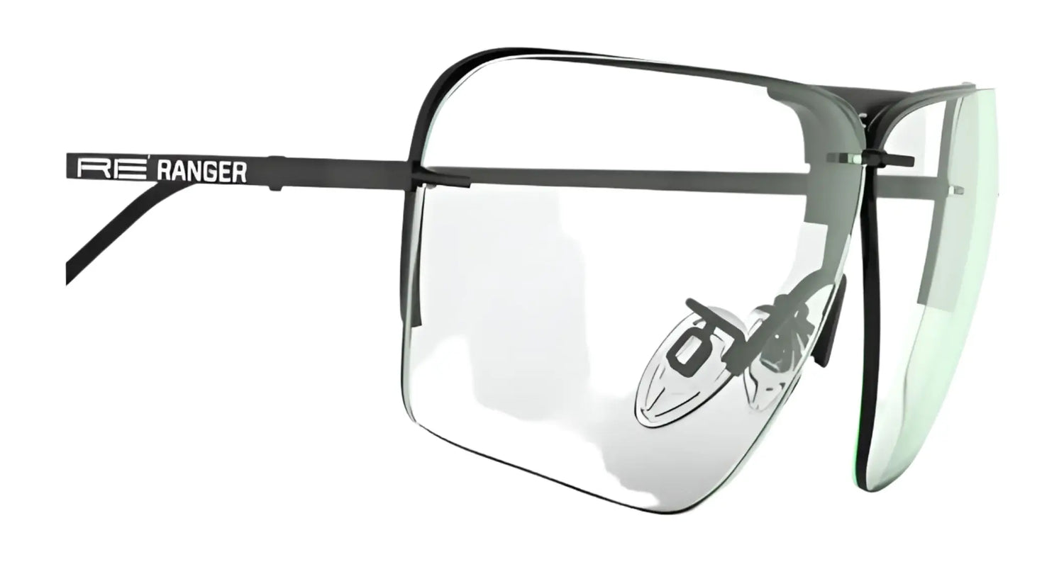 Black RE Ranger Edge Shooting Glasses with Claysight lenses are elegantly showcased on a white backdrop, blending style and precision. Black RE Ranger Edge Shooting Glasses with Claysight lenses are elegantly showcased on a white backdrop, blending style and precision.