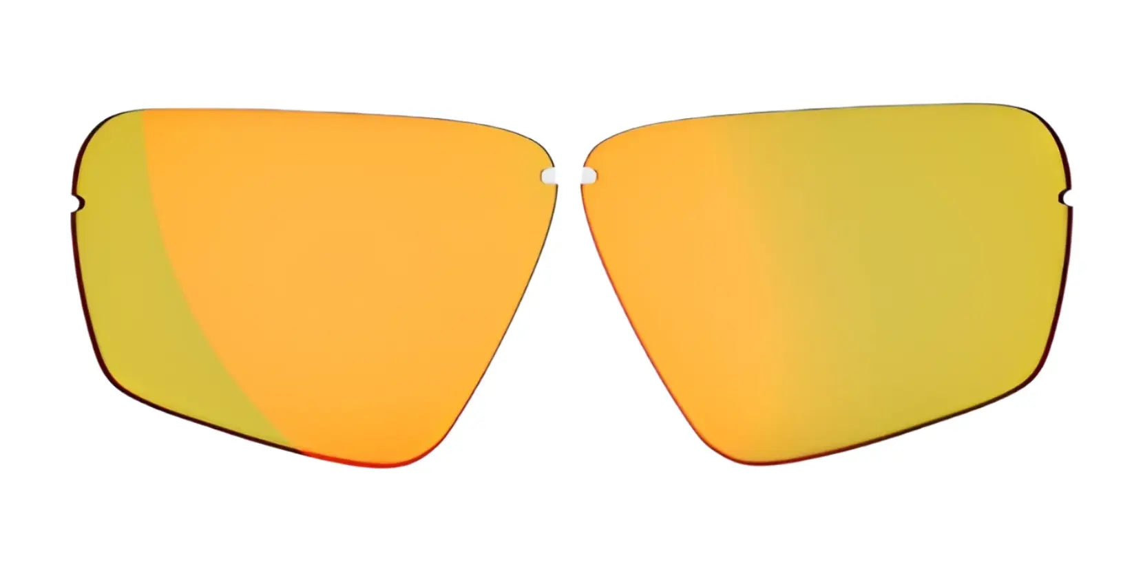 Two RE Ranger Edge Lens replacement lenses in yellow-orange with Claysight Lens Technology and a mirrored finish by RE Ranger are shown on a white background. Two RE Ranger Edge Lens replacement lenses in yellow-orange with Claysight Lens Technology and a mirrored finish by RE Ranger are shown on a white background.