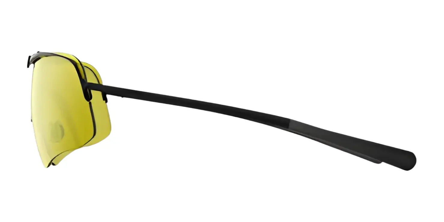 Side view of RE Ranger Falcon Shooting Sunglasses with black frames and Claysight Orange lenses, Size 64, on a white background. Side view of RE Ranger Falcon Shooting Sunglasses with black frames and Claysight Orange lenses, Size 64, on a white background.