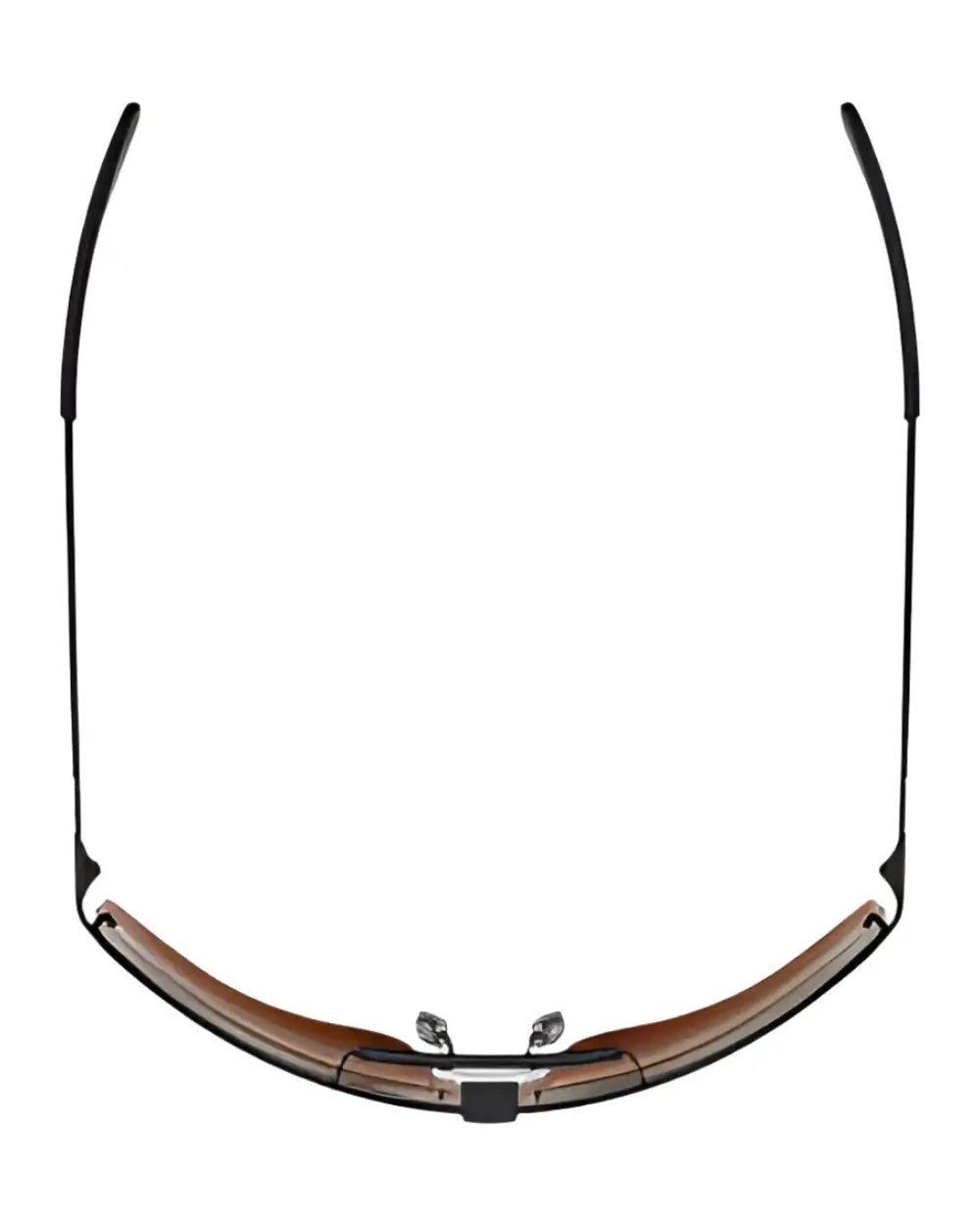 Modern frameless RE Ranger Falcon Shooting Sunglasses | Size 64, featuring Claysight Orange lenses and black earpieces, shown from above. Modern frameless RE Ranger Falcon Shooting Sunglasses | Size 64, featuring Claysight Orange lenses and black earpieces, shown from above.