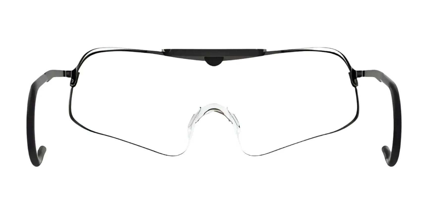 RE Ranger's Falcon Pro Shooting Glasses feature a minimalist design with thin black frames and aerodynamic clear lenses on a white background. RE Ranger's Falcon Pro Shooting Glasses feature a minimalist design with thin black frames and aerodynamic clear lenses on a white background.