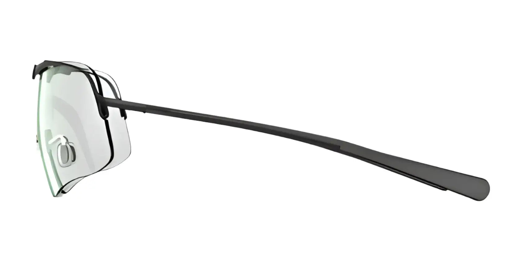 Side view of RE Ranger Falcon Pro Shooting Glasses, resembling shooting glasses, with slim black metal arms and clear lenses against a pristine white backdrop. Side view of RE Ranger Falcon Pro Shooting Glasses, resembling shooting glasses, with slim black metal arms and clear lenses against a pristine white backdrop.