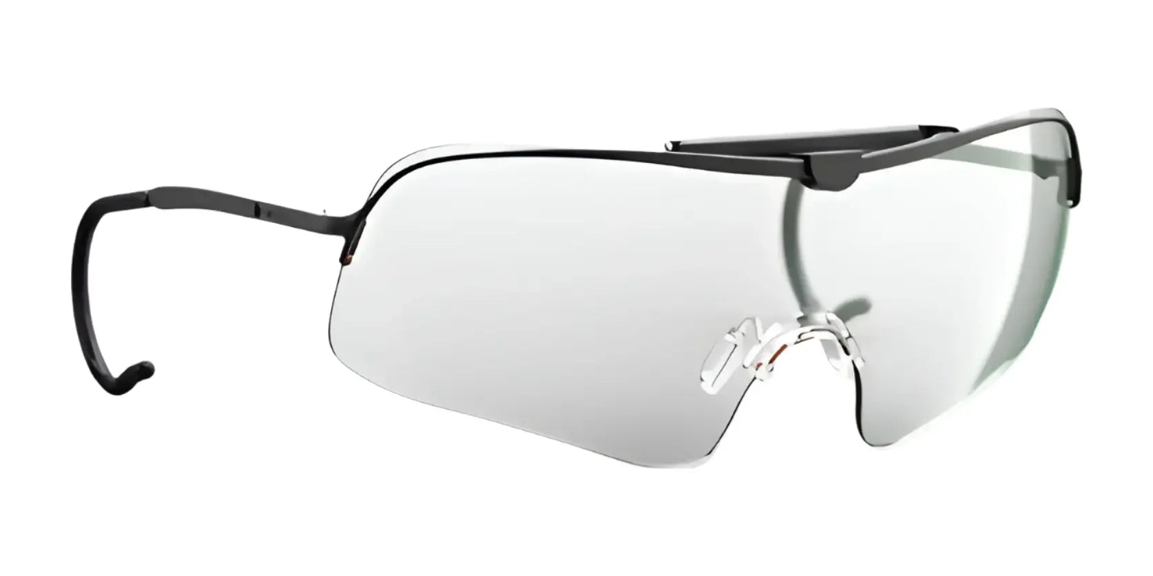 The RE Ranger Falcon Pro Shooting Glasses by RE Ranger boast a futuristic, frameless design with sleek, dark aerodynamic lenses and curved earpieces. The RE Ranger Falcon Pro Shooting Glasses by RE Ranger boast a futuristic, frameless design with sleek, dark aerodynamic lenses and curved earpieces.