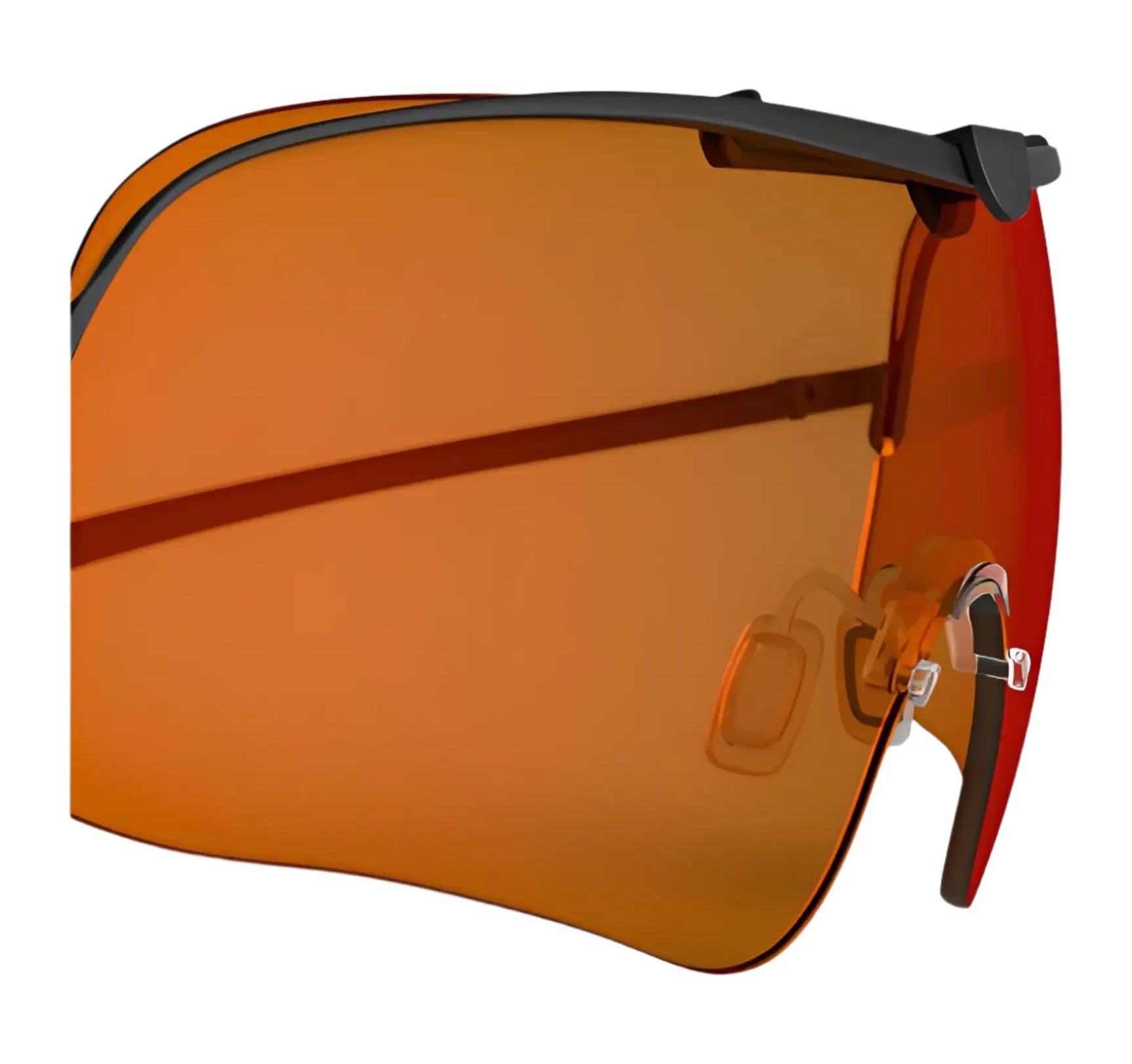 Close-up of orange-tinted sports sunglasses with sleek black frames, the RE Ranger Falcon Pro Lens by RE Ranger, designed for ultimate performance. Close-up of orange-tinted sports sunglasses with sleek black frames, the RE Ranger Falcon Pro Lens by RE Ranger, designed for ultimate performance.