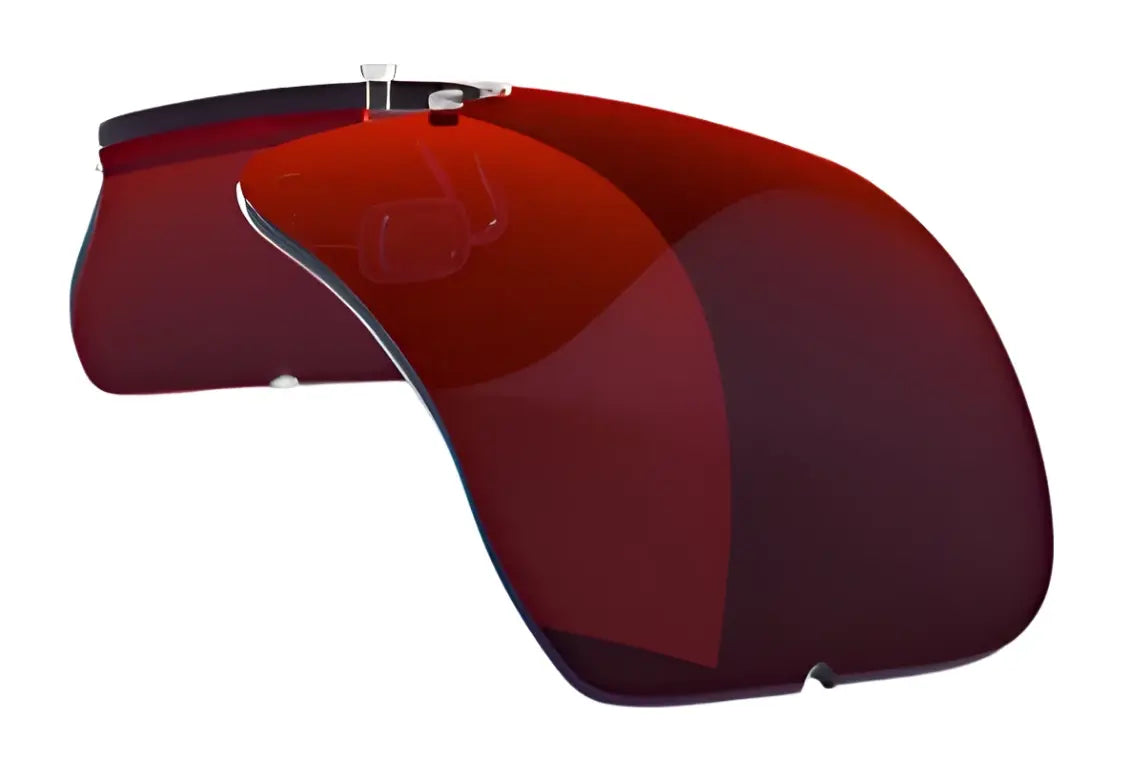 The RE Ranger Falcon Pro Lens, by RE Ranger, features a red futuristic visor with transparent lenses and a sleek curved design enhanced by RIACT A.I. Mid-Light technology for optimal visual clarity. The RE Ranger Falcon Pro Lens, by RE Ranger, features a red futuristic visor with transparent lenses and a sleek curved design enhanced by RIACT A.I. Mid-Light technology for optimal visual clarity.