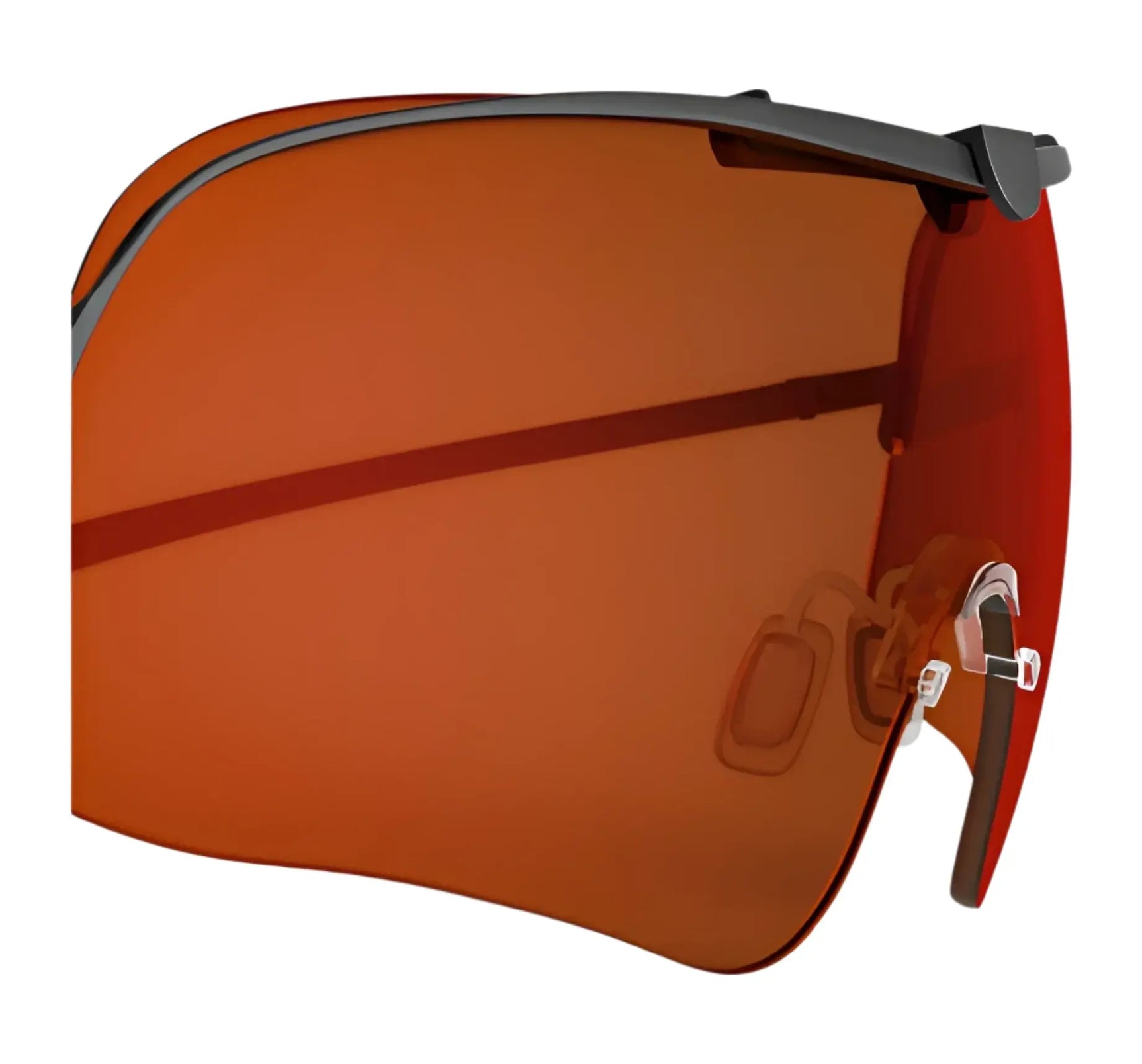 The sleek, orange visor sunglasses feature a minimalist design with RE Ranger Falcon Pro frames and RIACT A.I. Bright Light reflective lenses. The sleek, orange visor sunglasses feature a minimalist design with RE Ranger Falcon Pro frames and RIACT A.I. Bright Light reflective lenses.