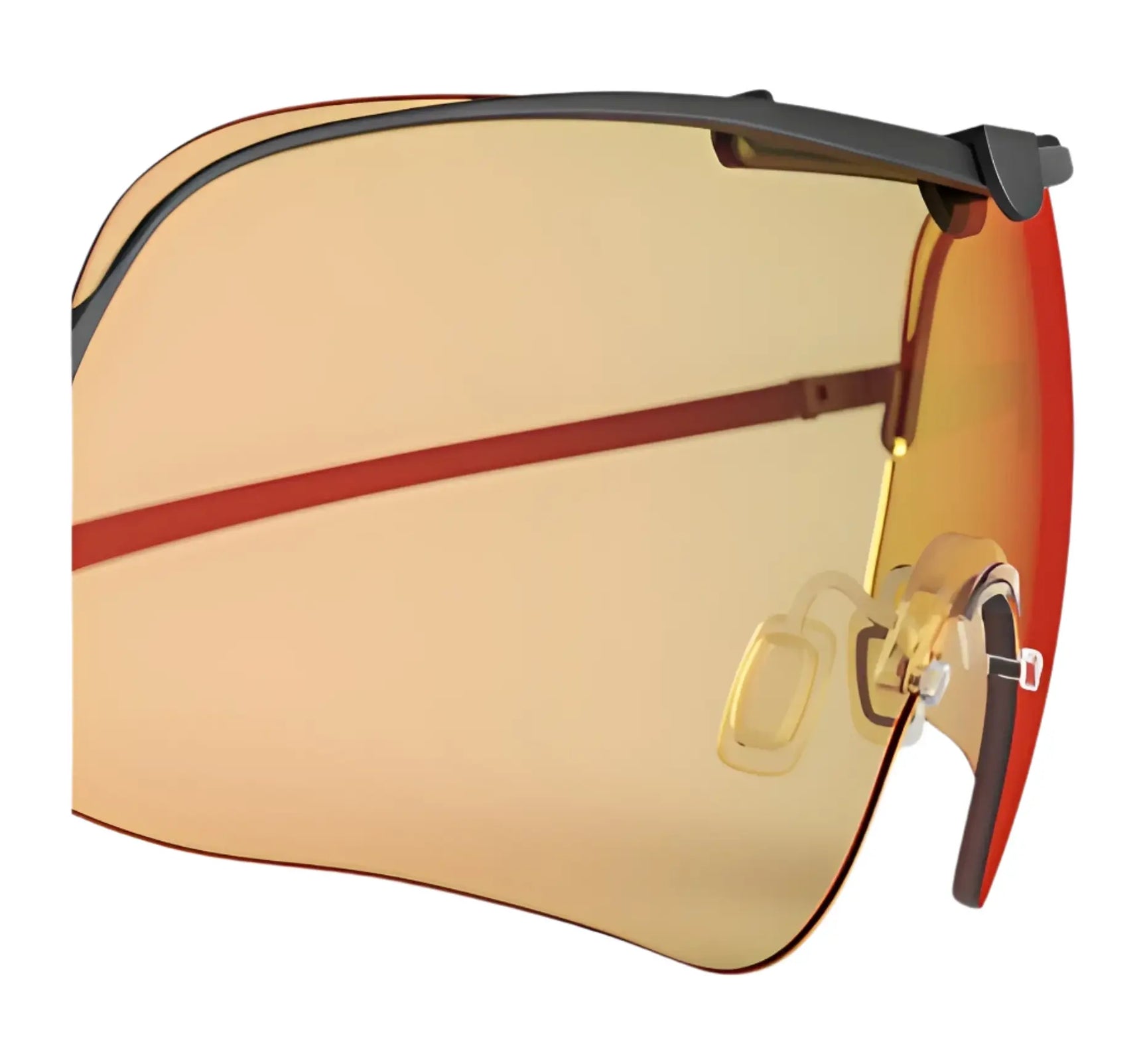 Close-up of futuristic sunglasses with a golden tint and sleek design, featuring cutting-edge RE Ranger Falcon Pro lenses. Close-up of futuristic sunglasses with a golden tint and sleek design, featuring cutting-edge RE Ranger Falcon Pro lenses.