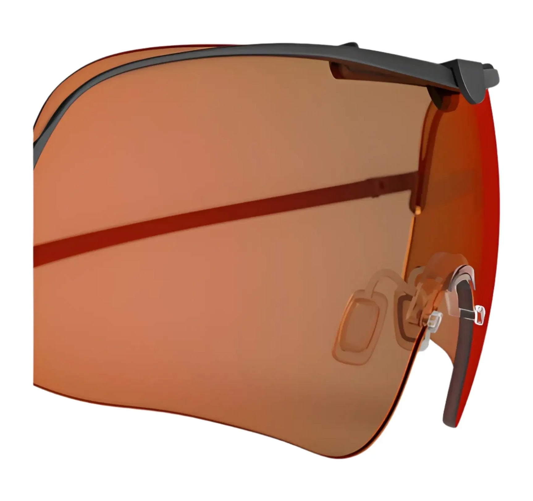 Close-up of RE Ranger sunglasses with Falcon Pro frames, featuring sleek frameless orange-tinted lenses and adjustable nose pads. Close-up of RE Ranger sunglasses with Falcon Pro frames, featuring sleek frameless orange-tinted lenses and adjustable nose pads.