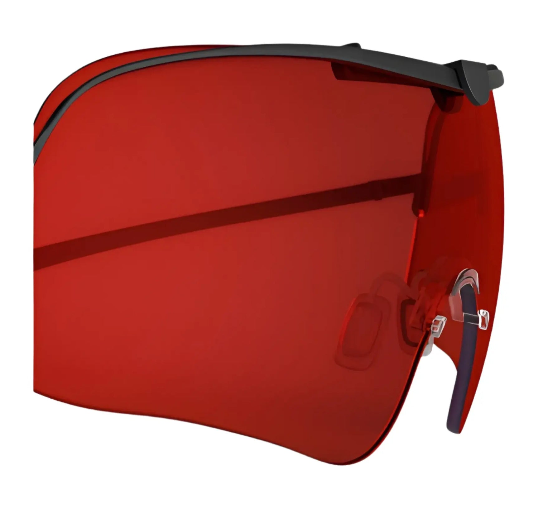 Red visor-style sunglasses with RE Ranger Falcon Pro frames in sleek black, featuring comfortable nose pads and RIACT A.I. Bright Light lenses. Red visor-style sunglasses with RE Ranger Falcon Pro frames in sleek black, featuring comfortable nose pads and RIACT A.I. Bright Light lenses.