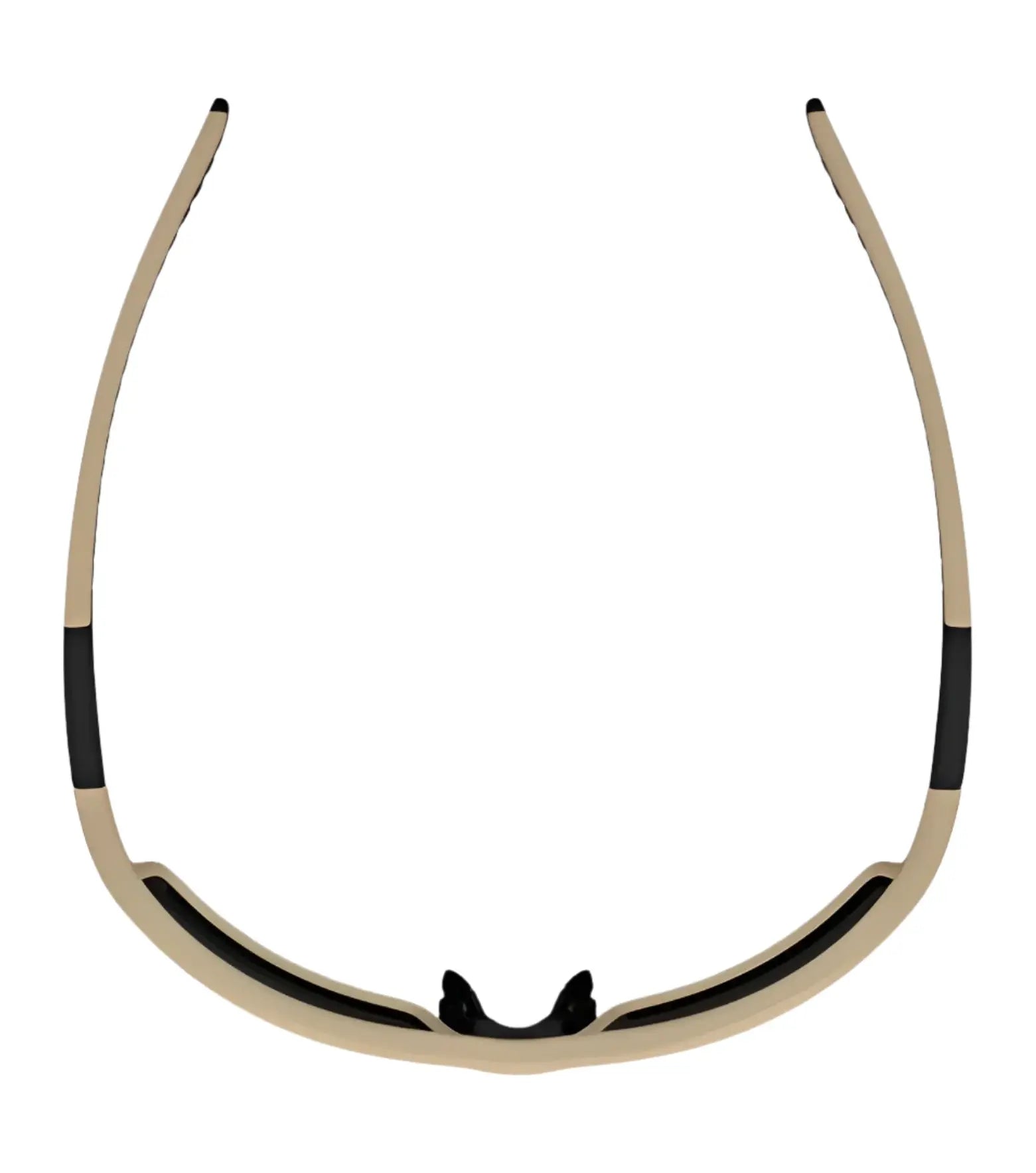 A top view of RE Ranger Marshall Sunglasses | Size 64 in tan and black, without lenses, highlights the frame and nose pads—ideal for outdoor activities. A top view of RE Ranger Marshall Sunglasses | Size 64 in tan and black, without lenses, highlights the frame and nose pads—ideal for outdoor activities.
