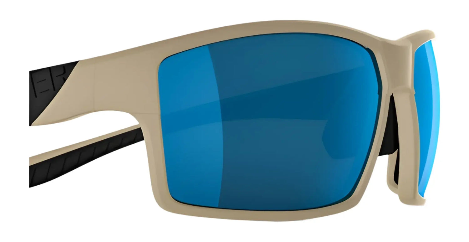 The RE Ranger Marshall Sunglasses | Size 64 feature a beige frame, blue mirrored Clearsight Lens Technology, and black temple accents, perfect for outdoor activities; shown on a white background. The RE Ranger Marshall Sunglasses | Size 64 feature a beige frame, blue mirrored Clearsight Lens Technology, and black temple accents, perfect for outdoor activities; shown on a white background.