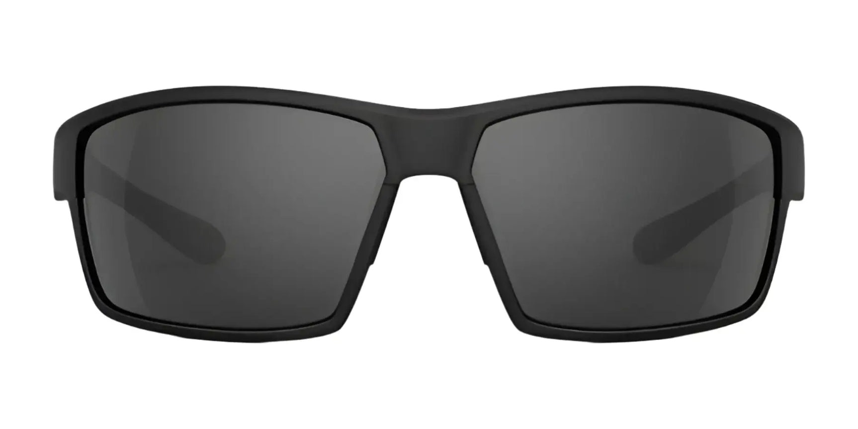 The RE Ranger Marshall Sunglasses | Size 64 by RE Ranger feature black wraparound frames and Clearsight Lens Technology with dark lenses, shown from the front on a white background—ideal for outdoor activities. The RE Ranger Marshall Sunglasses | Size 64 by RE Ranger feature black wraparound frames and Clearsight Lens Technology with dark lenses, shown from the front on a white background—ideal for outdoor activities.