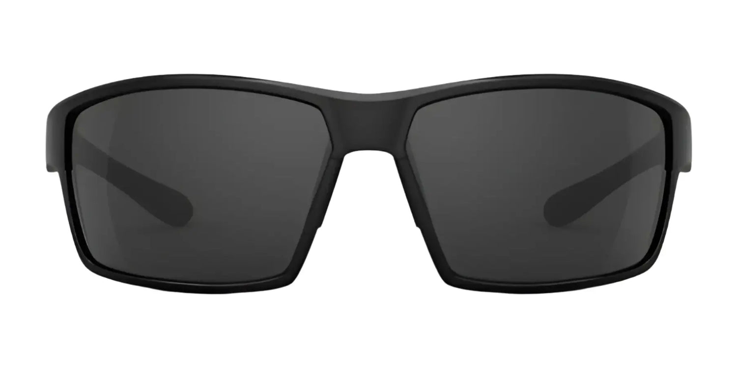 The RE Ranger Marshall Sunglasses | Size 64 by RE Ranger are black wraparound sport sunglasses with dark Clearsight Lens Technology, shown from the front on a white background—ideal for outdoor activities. The RE Ranger Marshall Sunglasses | Size 64 by RE Ranger are black wraparound sport sunglasses with dark Clearsight Lens Technology, shown from the front on a white background—ideal for outdoor activities.