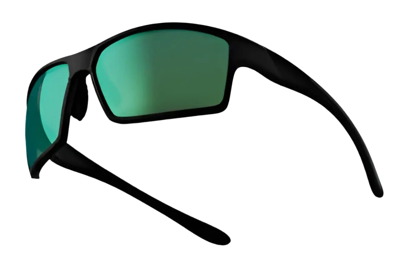 RE Ranger Marshall Sunglasses | Size 64 by RE Ranger—black sport sunglasses with green-tinted Clearsight Lens Technology lenses for optimal clarity outdoors. Displayed on a white background. RE Ranger Marshall Sunglasses | Size 64 by RE Ranger—black sport sunglasses with green-tinted Clearsight Lens Technology lenses for optimal clarity outdoors. Displayed on a white background.