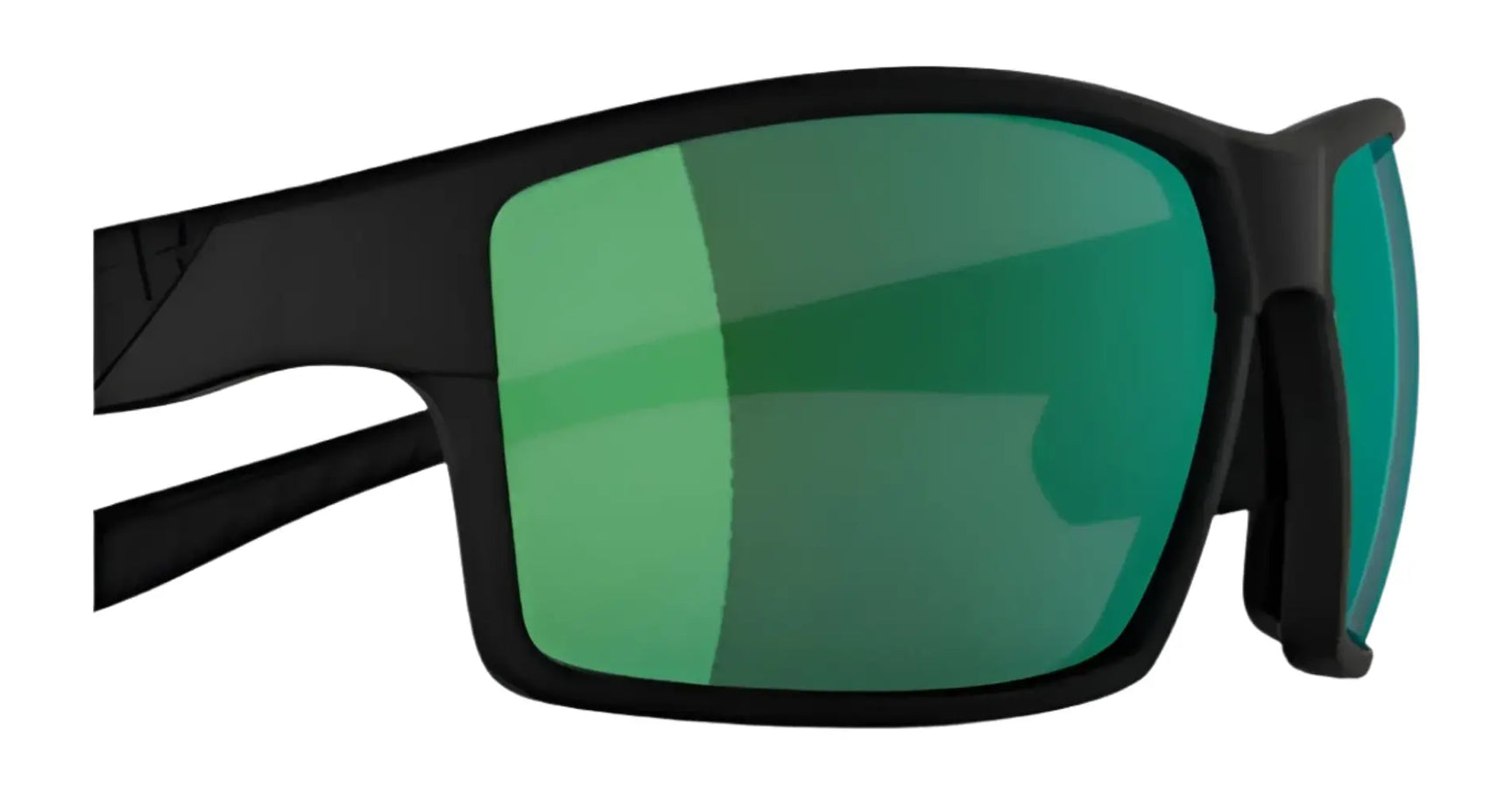 Close-up of RE Ranger Marshall Sunglasses | Size 64 by RE Ranger, featuring large rectangular black frames and reflective green lenses with Clearsight Lens Technology—ideal for outdoor activities. Close-up of RE Ranger Marshall Sunglasses | Size 64 by RE Ranger, featuring large rectangular black frames and reflective green lenses with Clearsight Lens Technology—ideal for outdoor activities.