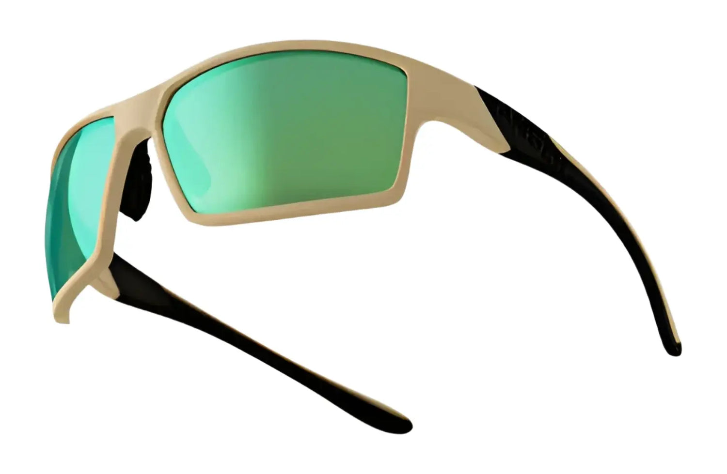 The RE Ranger Marshall Sunglasses | Size 64 by RE Ranger feature beige and black frames with green reflective lenses and Clearsight Lens Technology for superior clarity—ideal for outdoor activities. Shown on a white background. The RE Ranger Marshall Sunglasses | Size 64 by RE Ranger feature beige and black frames with green reflective lenses and Clearsight Lens Technology for superior clarity—ideal for outdoor activities. Shown on a white background.