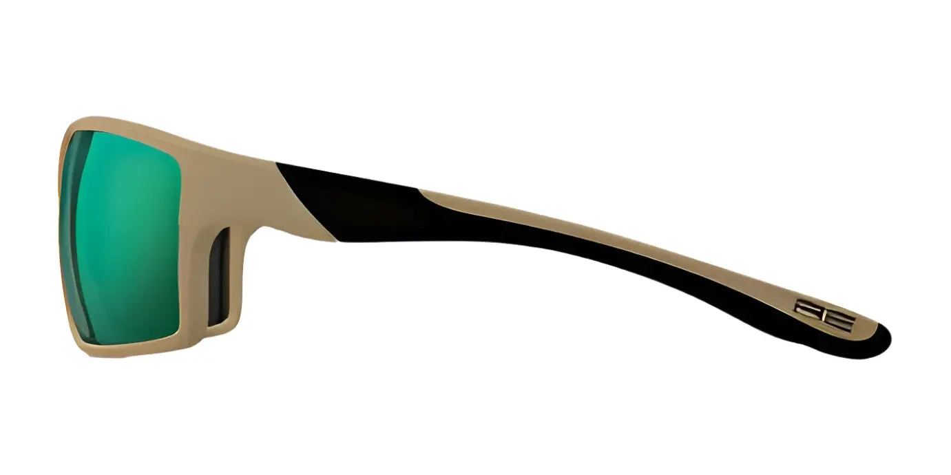 Side view of RE Ranger Marshall Sunglasses | Size 64 in tan and black with green-tinted Clearsight Lens Technology, ideal for outdoor activities, on a white background. Side view of RE Ranger Marshall Sunglasses | Size 64 in tan and black with green-tinted Clearsight Lens Technology, ideal for outdoor activities, on a white background.