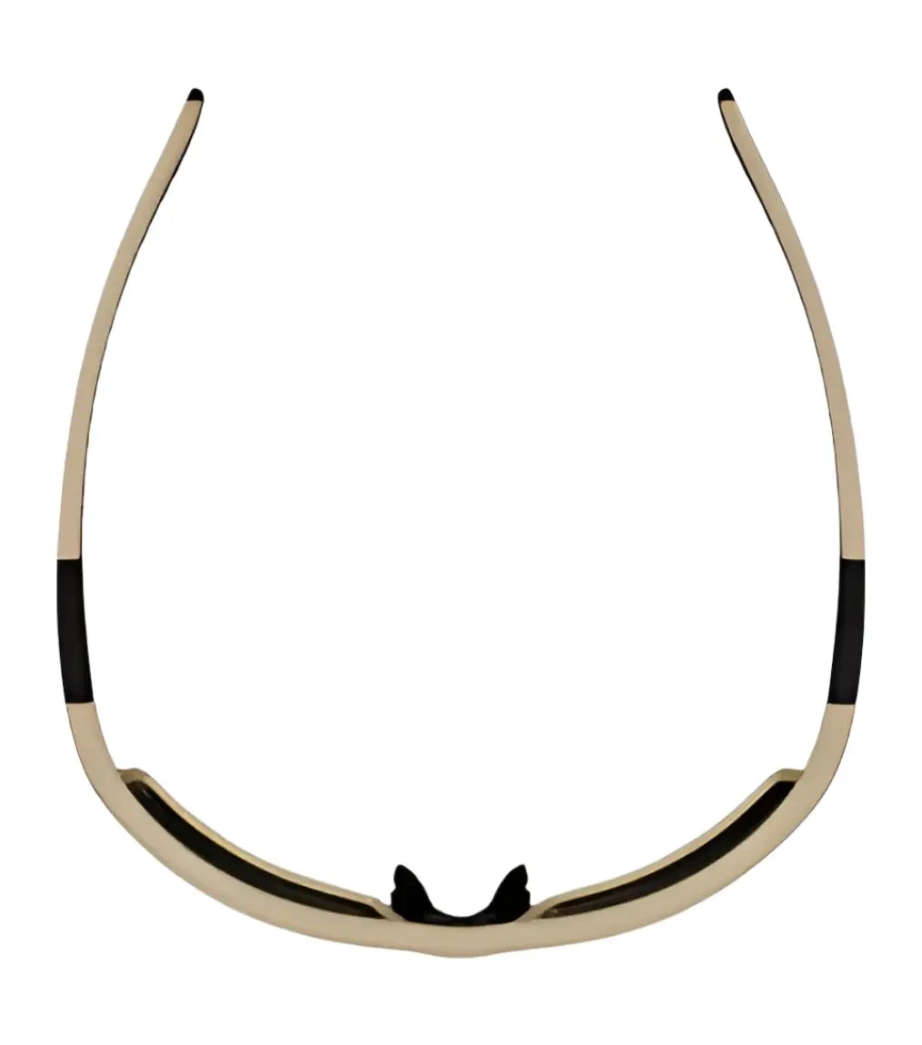 RE Ranger Marshall Sunglasses | Size 64 by RE Ranger viewed from above, highlighting the gold frame's curve and black nose pads on a white background—ideal for outdoor activities with Clearsight Lens Technology. RE Ranger Marshall Sunglasses | Size 64 by RE Ranger viewed from above, highlighting the gold frame's curve and black nose pads on a white background—ideal for outdoor activities with Clearsight Lens Technology.