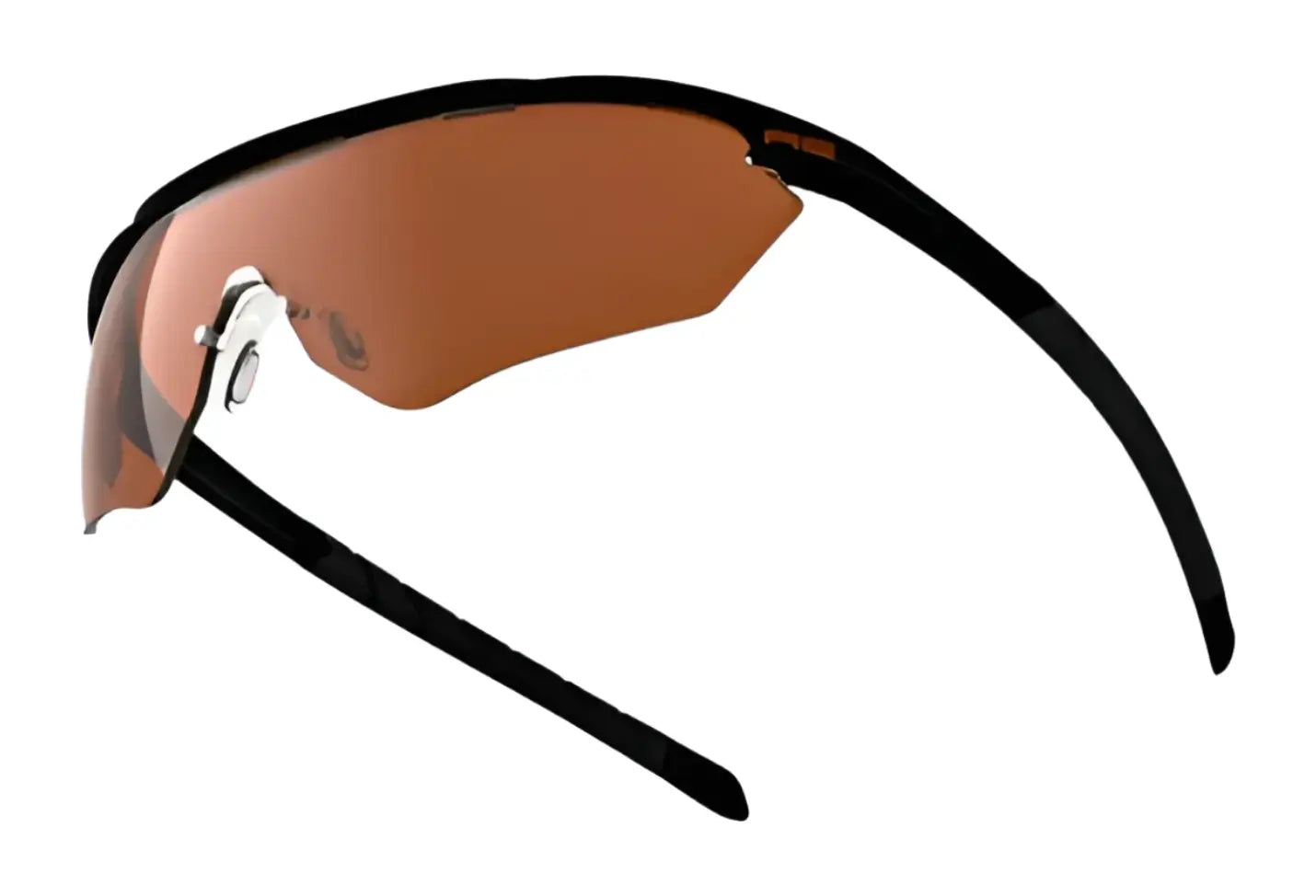 The RE Ranger Phantom 2.0 Shooting Sunglasses by RE Ranger, size 146, feature black frames and Claysight orange-tinted lenses, displayed on a white background. The RE Ranger Phantom 2.0 Shooting Sunglasses by RE Ranger, size 146, feature black frames and Claysight orange-tinted lenses, displayed on a white background.