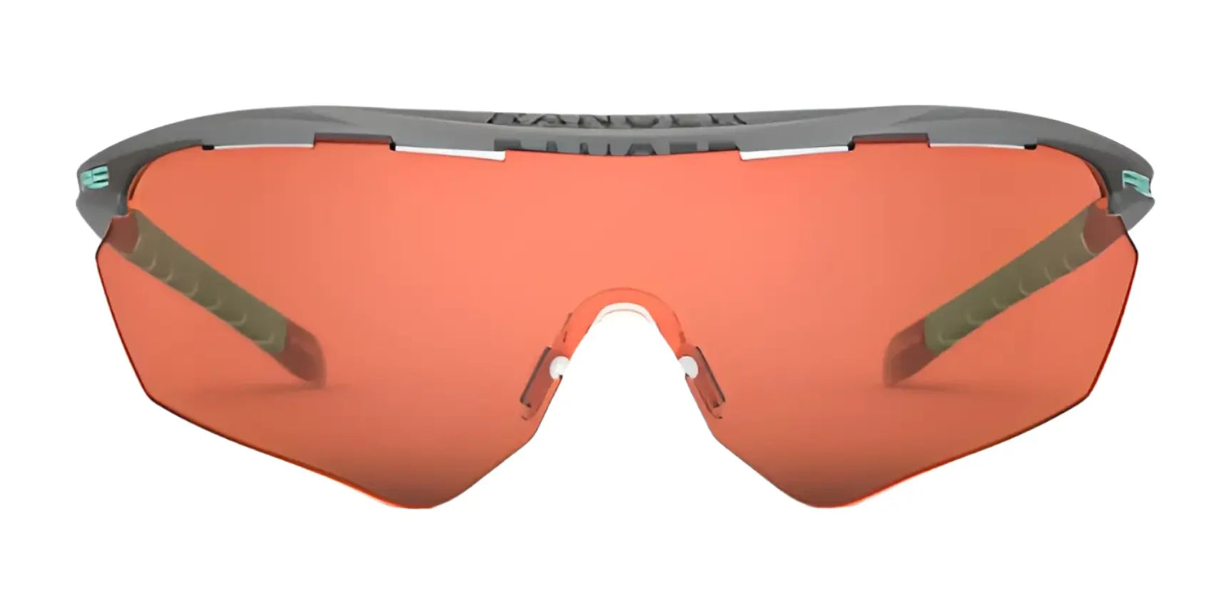 Front view of RE Ranger Phantom 2.0 Shooting Sunglasses (Size 146) by RE Ranger, featuring vibrant Claysight orange lenses and a sleek gray frame, with the arms visible in the background. Front view of RE Ranger Phantom 2.0 Shooting Sunglasses (Size 146) by RE Ranger, featuring vibrant Claysight orange lenses and a sleek gray frame, with the arms visible in the background.