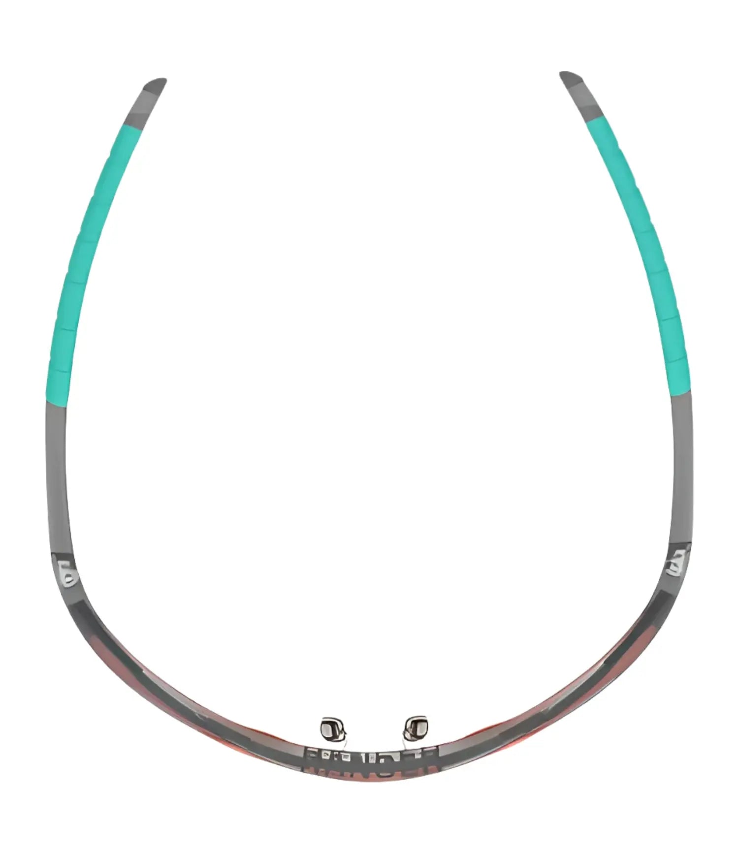 A pair of RE Ranger Phantom 2.0 Shooting Sunglasses temple arms in gray and teal, size 146, connected by a bridge, no lenses. A pair of RE Ranger Phantom 2.0 Shooting Sunglasses temple arms in gray and teal, size 146, connected by a bridge, no lenses.