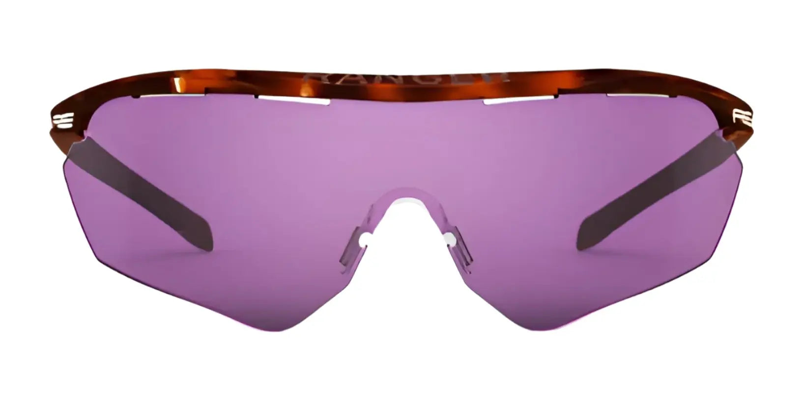 The RE Ranger Phantom 2.0 Shooting Sunglasses | Size 146 feature Claysight purple lenses, a brown top frame with no bottom rim, and are displayed on a white background. The RE Ranger Phantom 2.0 Shooting Sunglasses | Size 146 feature Claysight purple lenses, a brown top frame with no bottom rim, and are displayed on a white background.