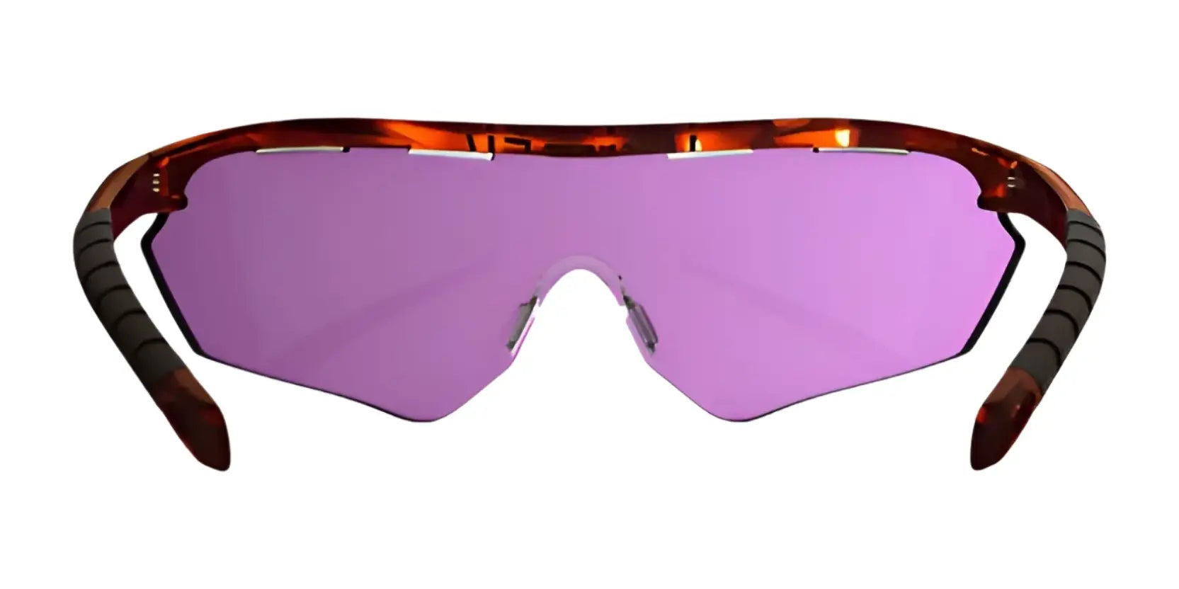 The RE Ranger Phantom 2.0 Shooting Sunglasses | Size 146 feature purple-tinted Claysight lenses, orange frames, and striped black-and-orange arms. Shown from the front, they combine style and performance by RE Ranger. The RE Ranger Phantom 2.0 Shooting Sunglasses | Size 146 feature purple-tinted Claysight lenses, orange frames, and striped black-and-orange arms. Shown from the front, they combine style and performance by RE Ranger.