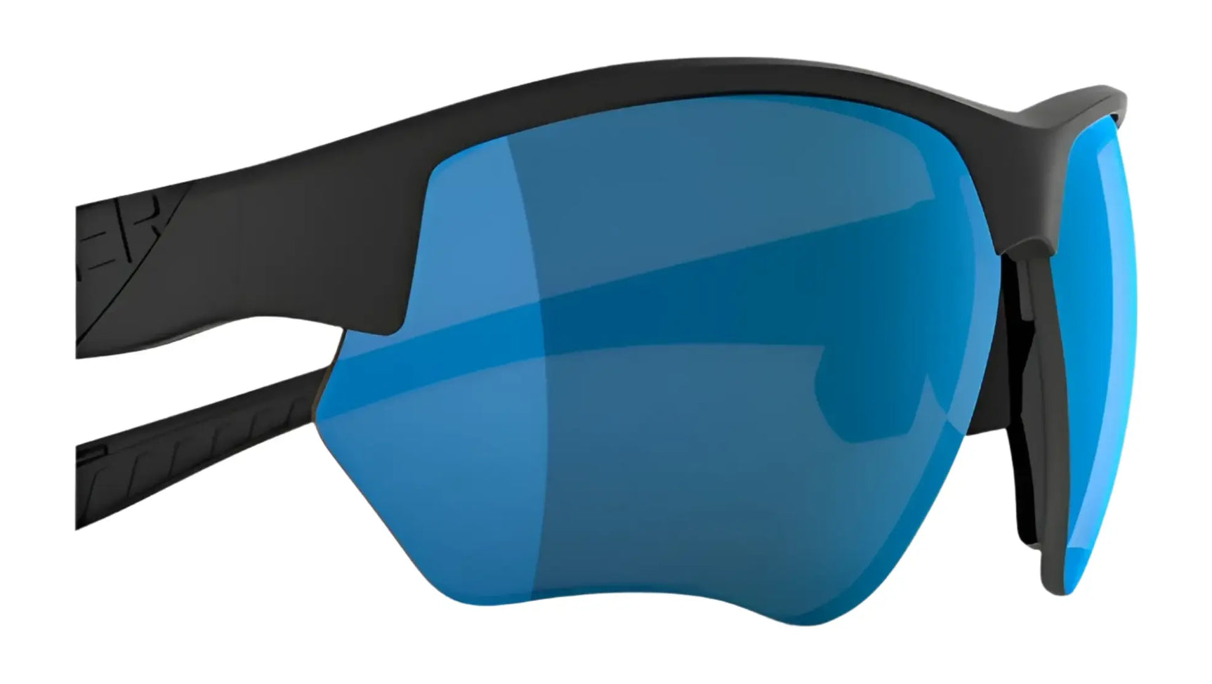 Close-up of RE Ranger Phoenix Shooting Sunglasses (Size 67) by RE Ranger, featuring large mirrored blue lenses with Clearsight Lens Technology—perfect for outdoor activities. Close-up of RE Ranger Phoenix Shooting Sunglasses (Size 67) by RE Ranger, featuring large mirrored blue lenses with Clearsight Lens Technology—perfect for outdoor activities.
