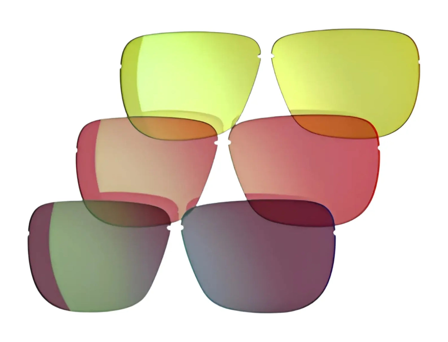 The RE Ranger RIACT A.I. Lens Kit includes six interchangeable lenses in yellow, orange, green, pink, purple, and gray, all crafted with HD Fusionate materials by RE Ranger for exceptional clarity on a white background. The RE Ranger RIACT A.I. Lens Kit includes six interchangeable lenses in yellow, orange, green, pink, purple, and gray, all crafted with HD Fusionate materials by RE Ranger for exceptional clarity on a white background.
