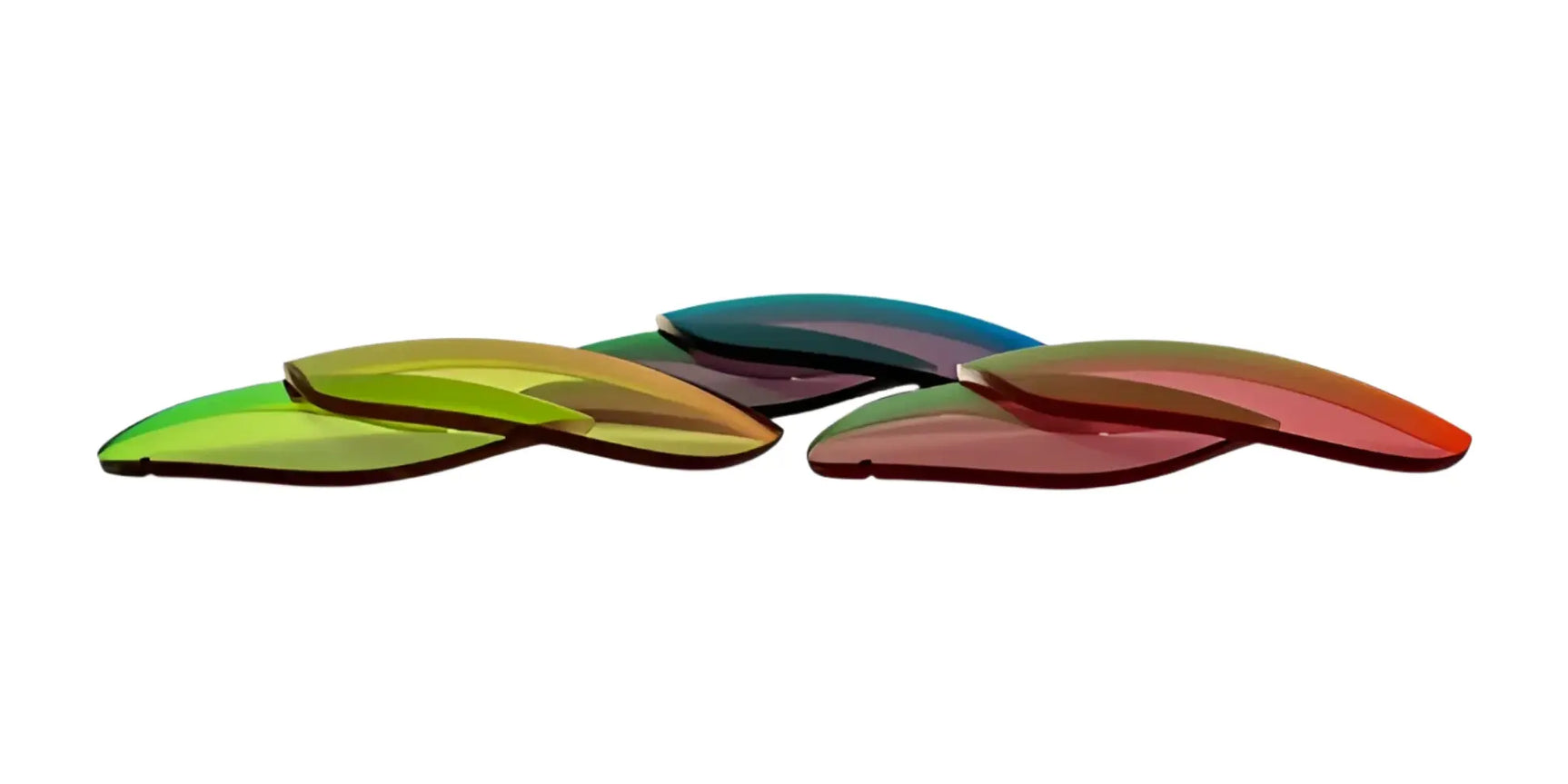 Five curved, colorful objects resembling overlapping glass tiles on a white background, crafted with HD Fusionate materials for exceptional clarity. This is the RE Ranger RIACT A.I. Lens Kit by RE Ranger. Five curved, colorful objects resembling overlapping glass tiles on a white background, crafted with HD Fusionate materials for exceptional clarity. This is the RE Ranger RIACT A.I. Lens Kit by RE Ranger.