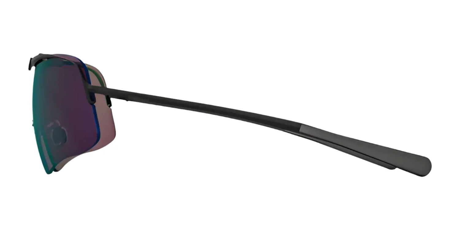 Side view of RE Ranger RIACT A.I. Falcon Pro Shooting Sunglasses with black rims, dark lenses for bright light, and straight temple arms, shown on a white background. Side view of RE Ranger RIACT A.I. Falcon Pro Shooting Sunglasses with black rims, dark lenses for bright light, and straight temple arms, shown on a white background.