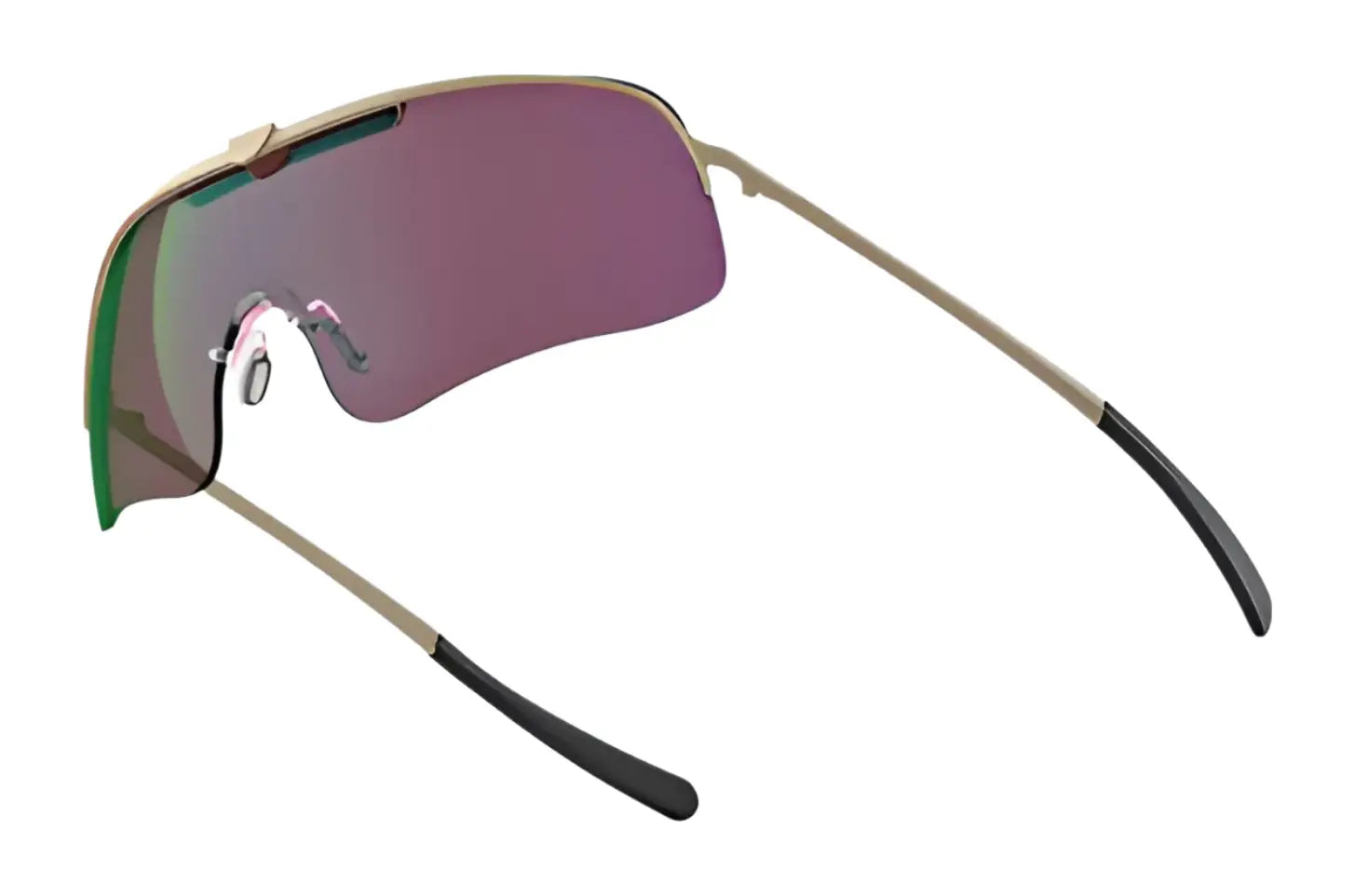 The RE Ranger RIACT A.I. Falcon Pro Shooting Sunglasses feature a single pink lens, thin gold frame, and black-tipped arms—perfect for bright light with advanced RIACT A.I. technology from RE Ranger. The RE Ranger RIACT A.I. Falcon Pro Shooting Sunglasses feature a single pink lens, thin gold frame, and black-tipped arms—perfect for bright light with advanced RIACT A.I. technology from RE Ranger.