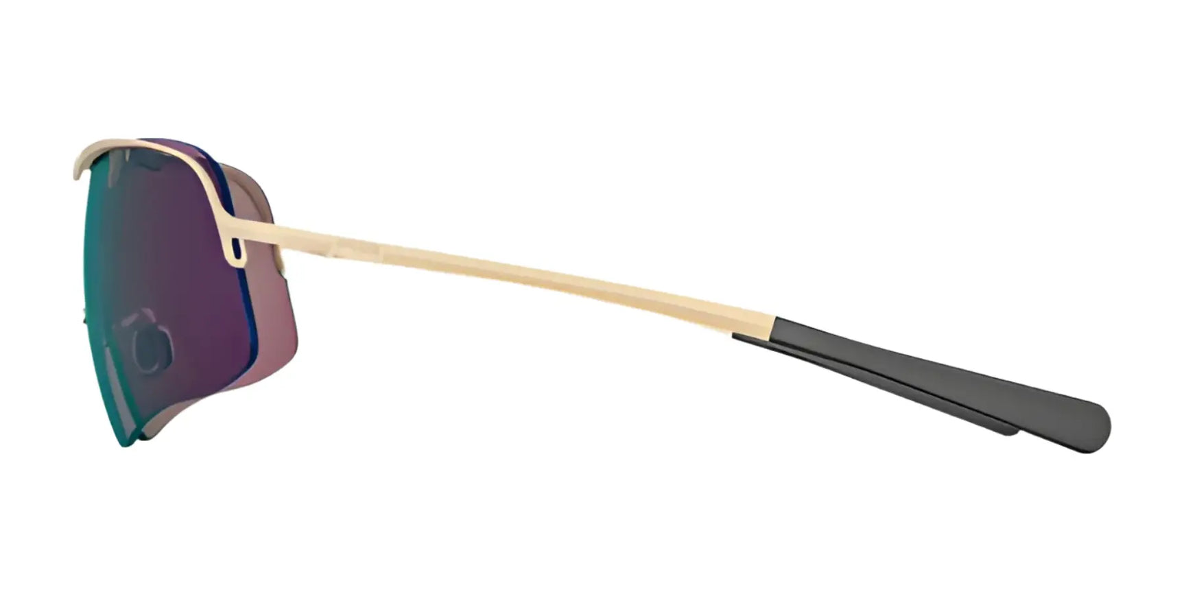 Side view of RE Ranger RIACT A.I. Falcon Pro Shooting Sunglasses with purple lens for bright light, slim beige arm, and black temple tip by RE Ranger, shown on a white background. Side view of RE Ranger RIACT A.I. Falcon Pro Shooting Sunglasses with purple lens for bright light, slim beige arm, and black temple tip by RE Ranger, shown on a white background.