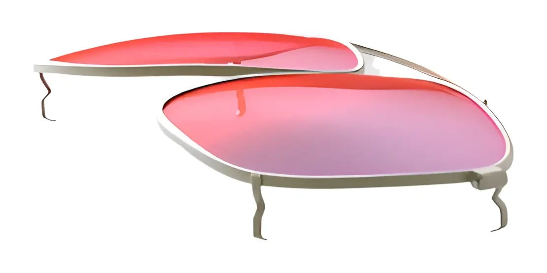 A pair of RE Ranger Sporter Clip-On Lens sunglasses by RE Ranger, featuring pink lenses and thin metal frames with advanced RIACT A.I. lens technology, set against a white background. A pair of RE Ranger Sporter Clip-On Lens sunglasses by RE Ranger, featuring pink lenses and thin metal frames with advanced RIACT A.I. lens technology, set against a white background.