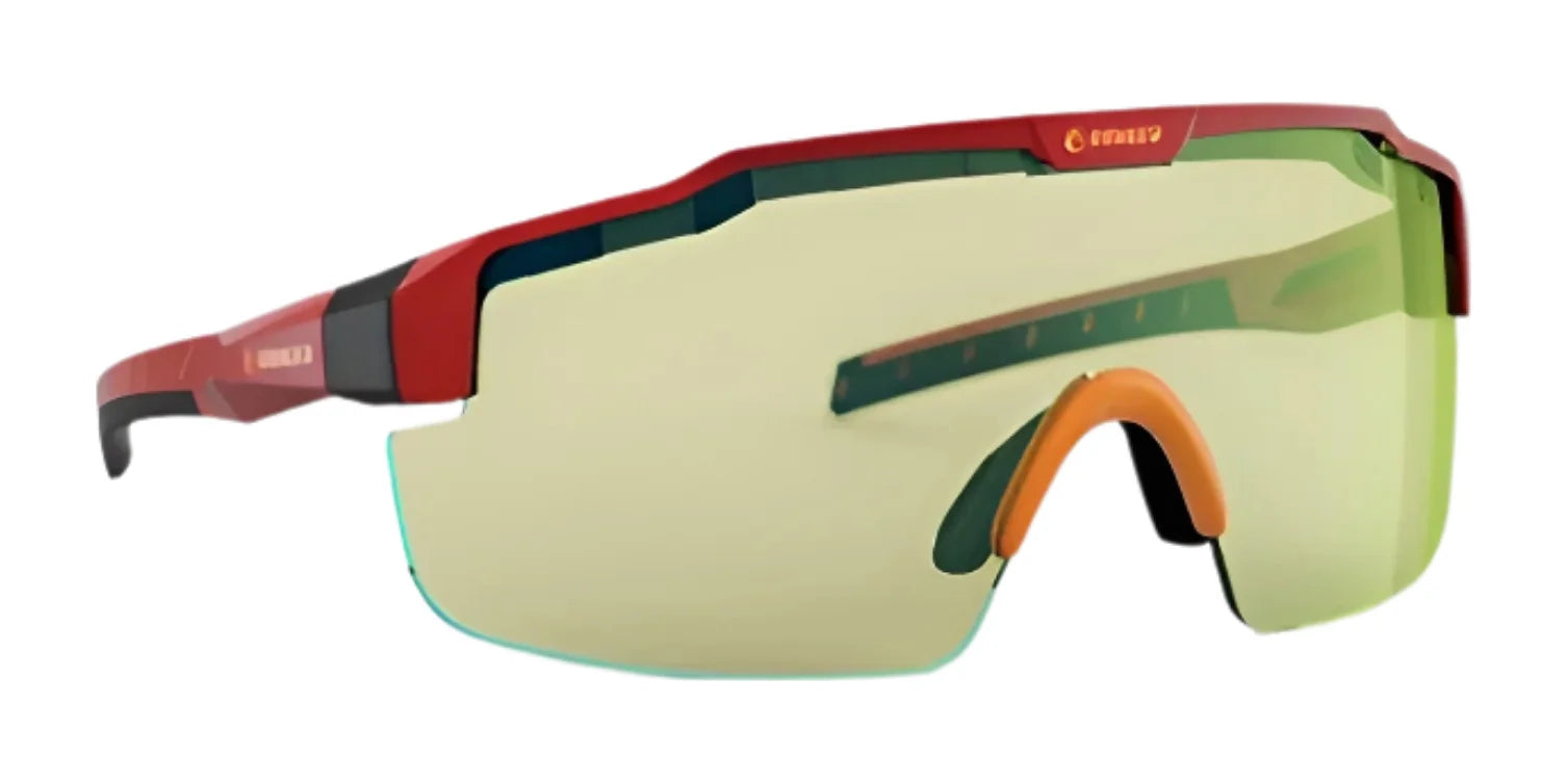 The RE Ranger SuperShot Shooting Glasses by RE Ranger feature a futuristic red and black frame, large yellow-tinted ClaySight lens, orange nose pad, and a magnetic interchangeable frame for fast customization. The RE Ranger SuperShot Shooting Glasses by RE Ranger feature a futuristic red and black frame, large yellow-tinted ClaySight lens, orange nose pad, and a magnetic interchangeable frame for fast customization.